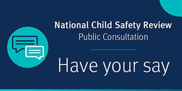 Speech bubbles graphic with text reads 'What's coming up in 2025 for the National Child Safety Review'.